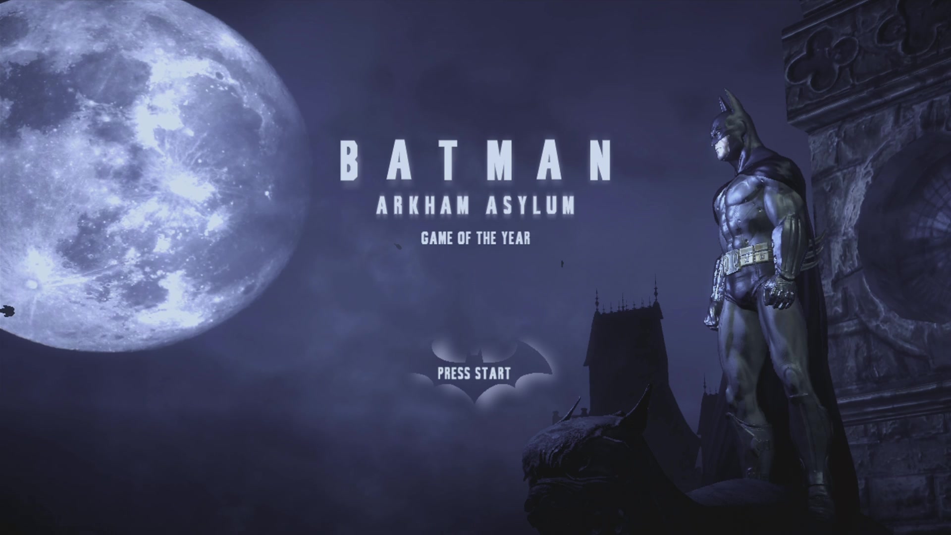 Batman: Arkham Asylum title screen for Xbox 360